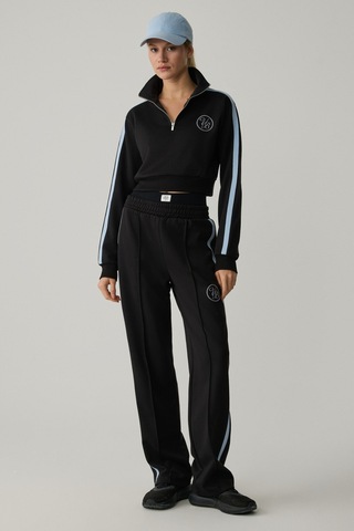 Urban Beat Helena Kadın Dik Yakalı Fermuarlı Küçük Baskı Motifli Crop Siyah Sweatshirt Siyah