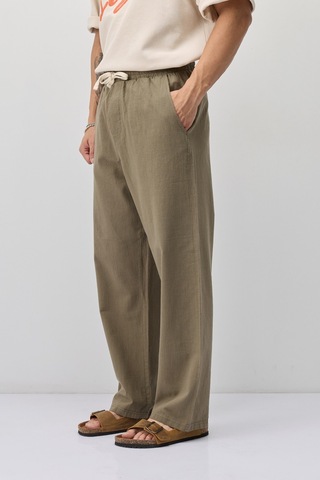 Vamos Bağcıklı Baggy Fit Keten Pantolon Haki