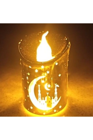 Ay Yıldız Minare Figürlü Led Gün Işığı Renkli Plastik Pilli Mum 1 Adet-1975 Çok Renkli