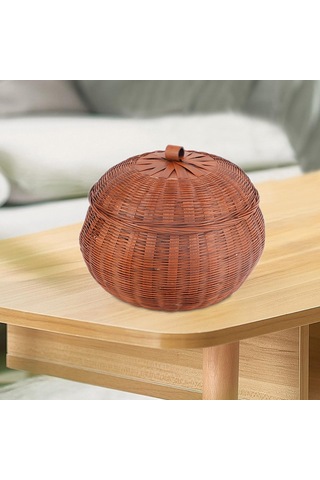 Suntek El Dokuma Balkabağı FYuvarlak Rattan Saklama Kutusu