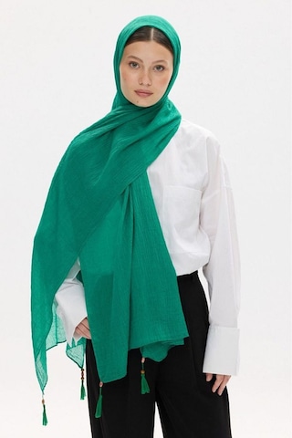 Fenza Scarf Freya Müslin Püsküllü Bürümcük Pamuklu Şal Zümrüt