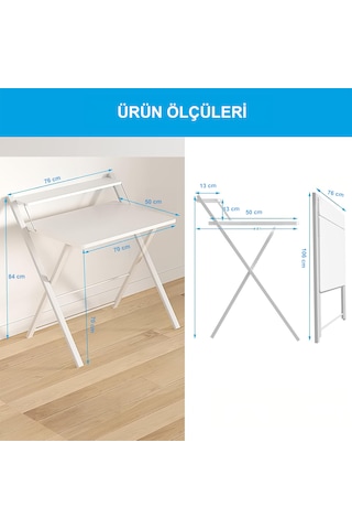 Bodo Metal Ayaklı Laptop Masası Katlanır Çalışma Masası Raflı Masa Katlanır Laptop Sehpası Beyaz-Çam