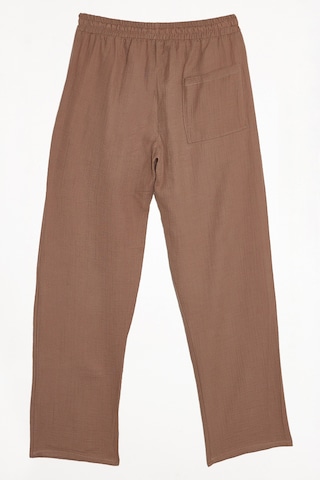 Tudors Erkek Baggy Fit Geniş Kesim %100 Pamuk Beli Lastikli Yandan Cepli Müslin Bej Düz Pantolon-46264 Bej