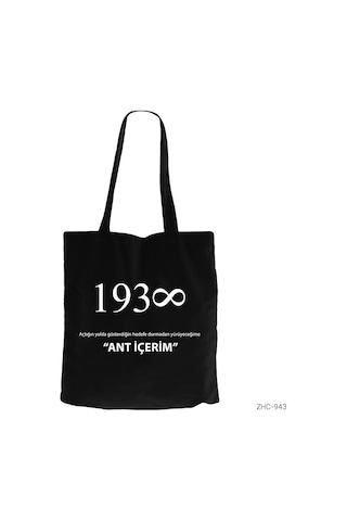 Atatürk 1938 - Ant Içerim Siyah Kanvas Bez Çanta Siyah