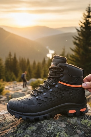 Enoch Erkek Su Geçirmez Kürklü Waterproof Outdoor Trekking Ve Dağcı Botu Siyah - Turuncu