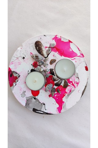 Fancyagnes El Yapımı Taş Tozu Mumluk Ve Mum 2li Set Beyaz