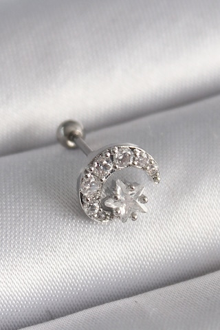 316l Çelik Gümüş Renk Zirkon Taşlı Ay Yıldız Tragus Piercing