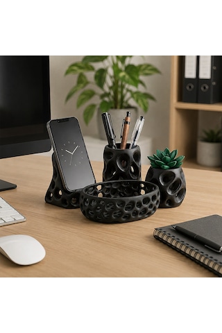 Fibrika Store Modern Geometrik Ofis Düzenleme Seti Siyah
