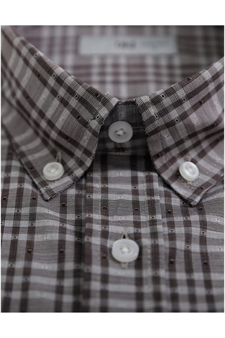 Uki Kahve Comfort Fit Kısa Kol Ekose Gömlek Kahve