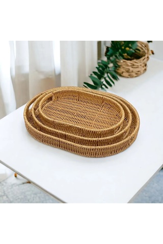 Küçük Boy Oval Hasır Tepsi Servis Sunum Tepsisi Organizer Düzenle