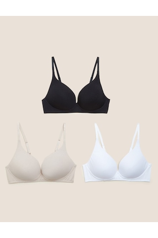 Marks & Spencer 3'lü Balensiz Pamuklu T-shirt Sütyeni Seti T33003276 Krem