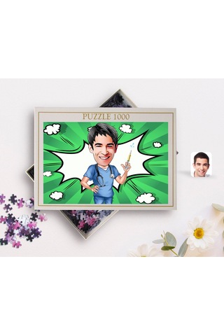 Bk Gift Kişiye Özel Erkek Doktor Karikatürlü 1000 Parça Profesyonel Puzzle-3