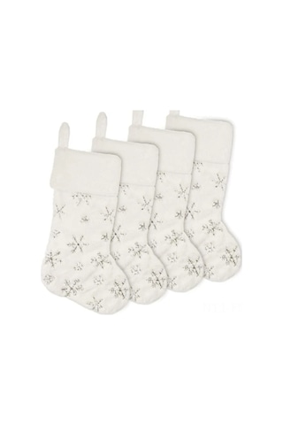 Hfambition Büyük Boy 19 İnç 4'lü Noel Çorabı, Krem Bej Sahte Kürk, Gümüş Işıltılı Kar Taneleri, Dikişli, Dayanıklı,  Depolama, Noel Dekorasyonu Diğer