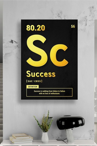 Success Altın Element Stil Siyah Modern İlham Veren Başarı Tanım Yazılı Minimal Kanvas Duvar Sanatı