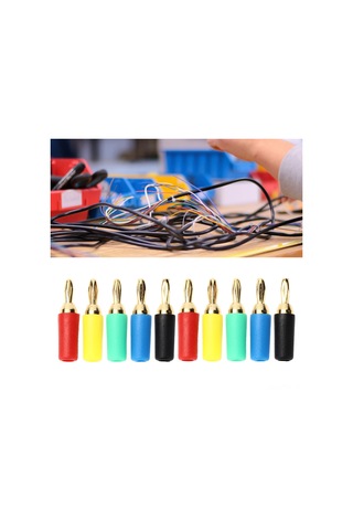 Tenfowee 2.5mm Bronz Kaplama Muz Soketi, 4 Yaprak Tipi, 25mm Uzunluk, 3.5mm Kuyruk Delikli, Lehimli, 10a Akım, 5 Renk Sarı-kırmızı-mavi-yeşil-siyah , 2 Set