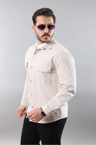 Little Cup Jeans Co Erkek Relax Fıt Kalıp Pamuklu Grı Kot Gömlek Gri