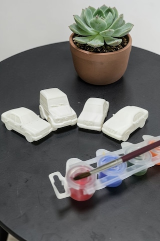 4'lü Merelez Araba Boyama Seti - Plastik Eğitici Figür Boya + Fırça Hediyeli