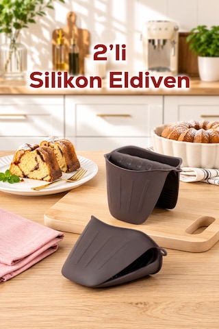 Porsima 33006 Silikon 2li Fırın Eldiveni Isı Yalıtımlı Mikrodalga Fırın Tencere Tepsi Tutacağı Antrasit