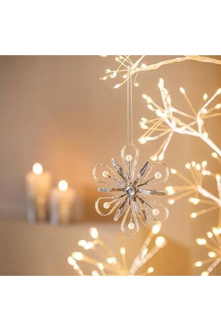 İncili 6 Yapraklı Gümüş Yılbaşı Ağaç Süsü Dekoratif Parlak Süsleme