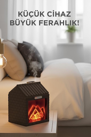 H9 Koyu Kahve Şömine Efektli 200ml Sessiz Ultrasonik House Hava Nemlendirici (İthalatçı Garantili)