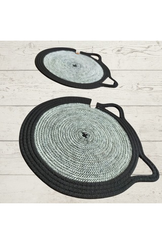 Kırçıllı Siyah-beyaz Yuvarlak Kedi Evcil Hayvan Mama Paspası