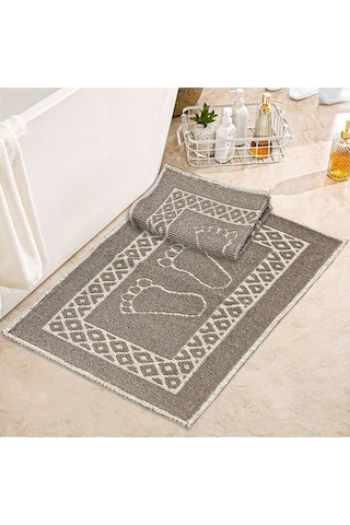 Soffy Kahve & Kahve 2 Adet 50x70 Cm Banyo Paspası %100 Doğal Pamuk Ayak Paspası Ayak Havlusu Kahve