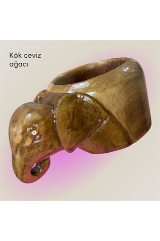 Ahşap El Oyması Fil Figürü Kuksa Bardak.