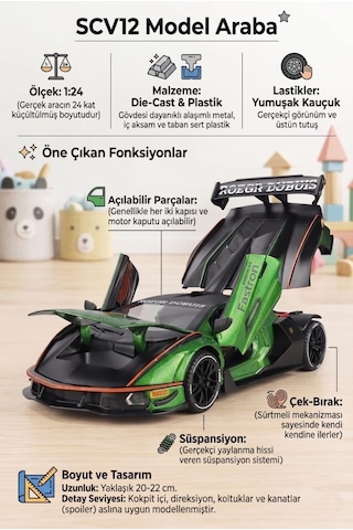 Hobiez World Orjinal 1:24 Lisanslı Çek-Bıraklı Metal Lamborghini Essenza SCV12 Model Araba