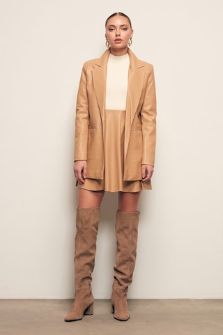 Sateen Mini Deri Etek - Camel