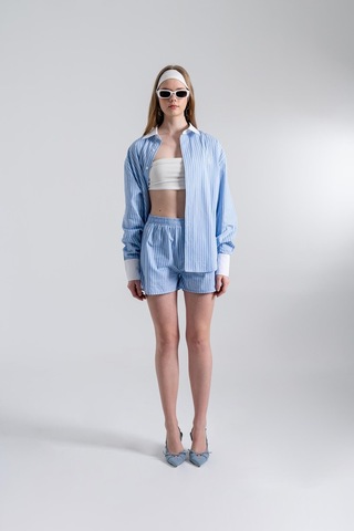 Holly Lolly Oversize Kesim Çizgili Harmony Poplin Gömlek Mavi