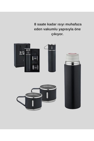 Paslanmaz Çelik 500 Ml Termos Seti 8 Saat Isı Koruma, Vakumlu, Sızdırmaz Taşınabilir Ahşap