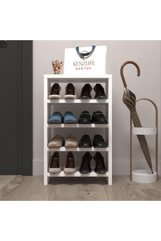 Kenzlife Ayakkabılık Mısri Mat Beyaz Suntalam 065 040 20 Sekiz Çift Ayakkabı Kapasitesi Arkalıksız Beyaz