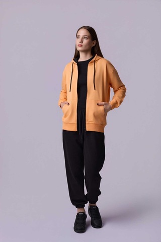 Defys Defy S Kadın Oversize Kapüşonlu Fermuarlı Cepli Sweatshirt Oranj - 527346818 Oranj