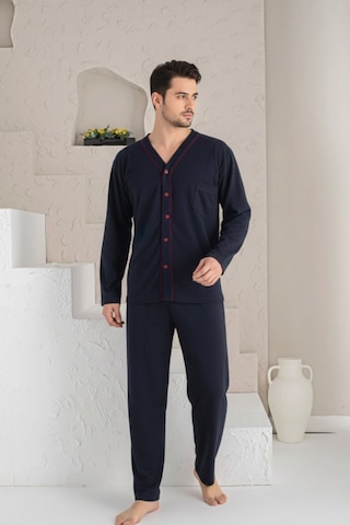 Pijamask Erkek Lacivert Uzun Kollu Pijama Takım Lacivert