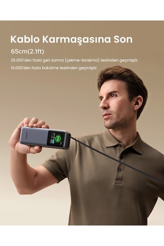 Ugreen Nexode Pro 20.000 Mah 165w Usb-c Makaralı Dahili Kablolu Hızlı Şarj Powerbank,2xucb-c, 1xusb-a, 55987b Gri