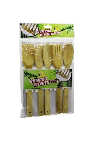 Aee 5'li Büyük Boy Doğal Bambu Kaşık Spatula Mutfak Tahta Kaşık Seti 30cm