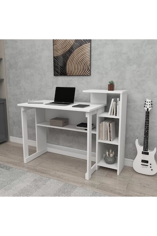 Reyo Home Enda Saye 5 Raflı Kitaplıklı Çalışma Masası Beyaz