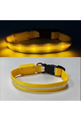 Honeybeeshop 1000 Metre Görüş Mesafeli Sarı Xs Şarj Edilebilir Gece Yürüyüşleri İçin Köpek Ve Kedi Tasması Karanlıkta Parlayan Tasarım Altın