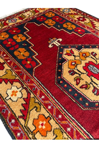 El Dokuması Sıfır Maden Halısı 115x230 Kök Boya %100 Yün Halı Kırmızı