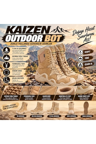 U Force Outdoor Bot Unisex Su Geçirmez Sympatex Kaymaz Dişli Taban Fermuarlı Hakiki Deri Bej