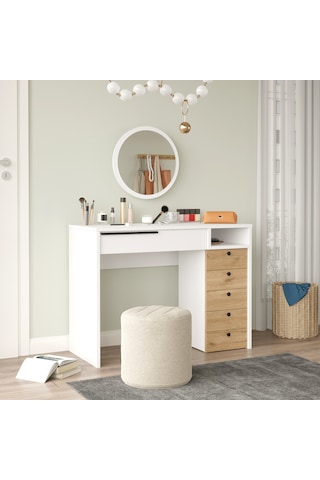 Paris Makyaj Masası Aynalı Çekmeceli Şifonyer Sepet-beyaz