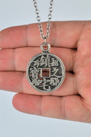 Çin Feng Shui Şans Parası Kolye Erkek Kadın Antik Gümüş Kaplama 6