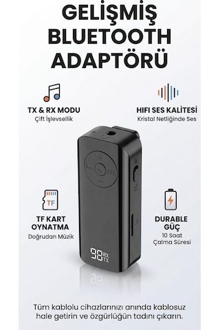 Bluetooth Adaptör 2in1 Alıcı Verici Bluetooth 5.3 Receiver Aux Wireless Araç Hoparlör Bluetooth Kiti Bluetooth Adaptör 2in1 Alıcı Verici Bluetooth 5.3 Receiver Aux Wireless Araç Hoparlör Bluetooth Kiti