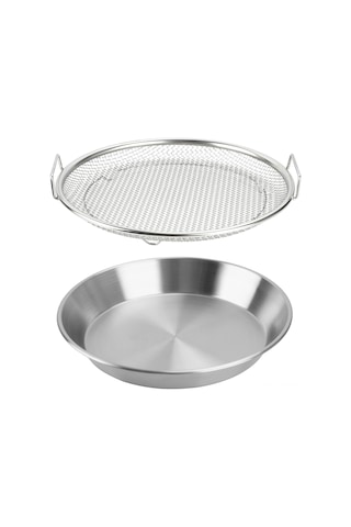 Ximistore9 20cm Paslanmaz Çelik Alev Fritöz Filtre Seti - Yağ Çıkarıcı Kafes Ve Fırın Tablası 2 Parça Gümüş