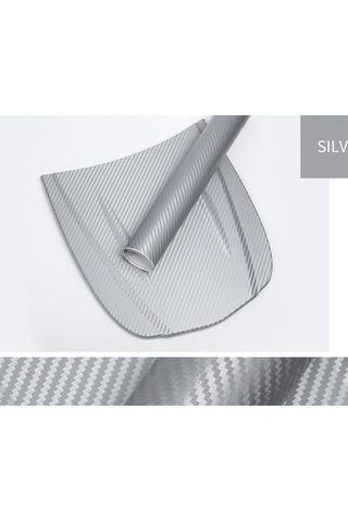 Dianziye Otomatik Karbon Fiber Dekoratif Sticker 3d Desenli 127x10 Cm Pvc Araç Fırça Ve Pas Koruması Folyo Gümüş Rengi