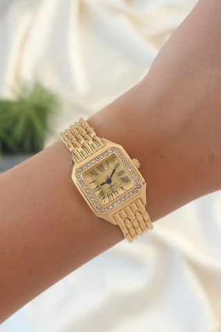 Mokashopin Erb Gold Renk Zirkon Taşlı Kare Model Roma Rakamlı Retro Kadın Saat Altın - 648635719 Altın