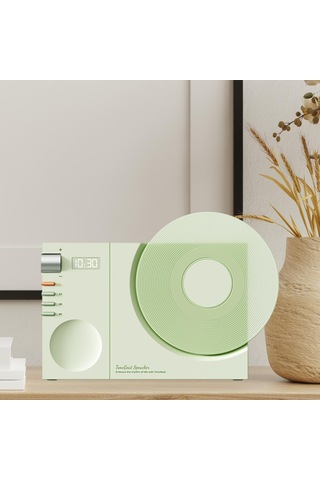 Suntek Vintage Plak Çalar Kablosuz Masa Hoparlörü Pille Yeşil