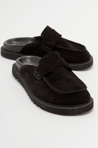 Luvishoes Laven Siyah Süet Hakiki Deri Kadın Terlik Siyah