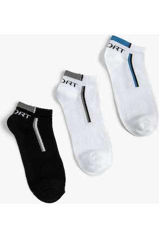 Koton 3'lü Patik Spor Çorap Seti Sloganlı Çok Renkli Multıcolor 4wam80216aa 4WAM80216AAMIX Mavi