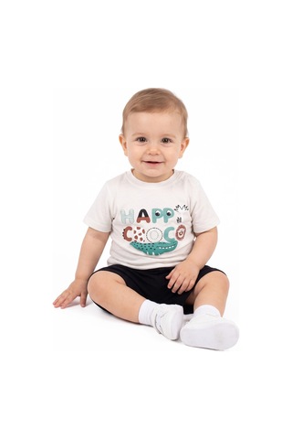 By Bebekodam Erkek Bebek Ekru Siyah Happy Timsahlı Şortlu 2'li Takım